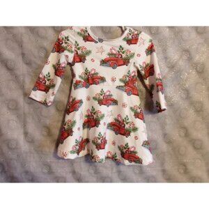 Toddler's XXS  Christmas Red Truck Long Sleeve White Dress